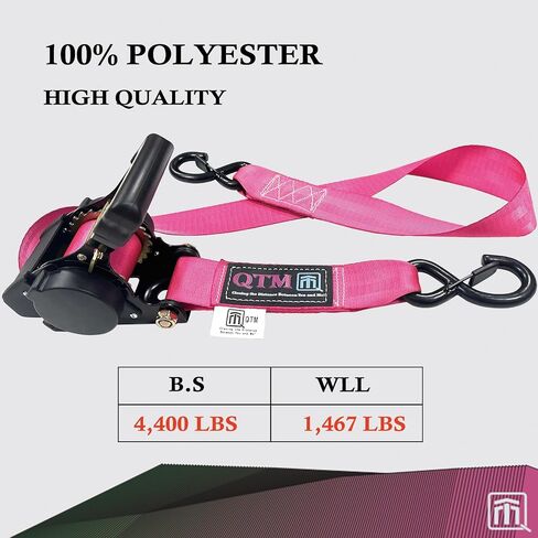QTM الأشرطة القابلة للسحب القابلة للسحب - 2 بوصة × 10feet ، 4،400 رطل قوة كسر - شاحنة ، مقطورة شحن ، ربطة عنق دراجة نارية لأسفل - 2 عبوة مع حقيبة (وردي) in Saudi Arabia