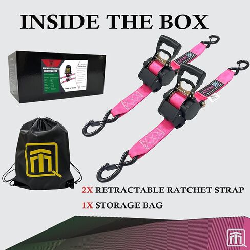 QTM الأشرطة القابلة للسحب القابلة للسحب - 2 بوصة × 10feet ، 4،400 رطل قوة كسر - شاحنة ، مقطورة شحن ، ربطة عنق دراجة نارية لأسفل - 2 عبوة مع حقيبة (وردي) in Saudi Arabia