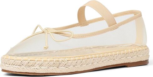 AMINUGAL Raffia Ballet Flats Shoes for Women Dressy Comfortable Woven Straw Women's Flats with Elastic Strap Mesh Flats Bows Raffia Mary Jane Flats Women Ballerina Flats for Women in Kuwait