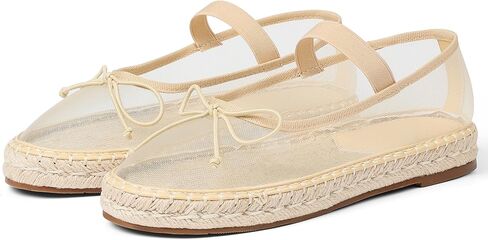 AMINUGAL Raffia Ballet Flats Shoes for Women Dressy Comfortable Woven Straw Women's Flats with Elastic Strap Mesh Flats Bows Raffia Mary Jane Flats Women Ballerina Flats for Women in Kuwait