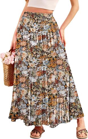 Cyinu Womens Long Maxi Skird chiffon مرنة عالية الخصر متطوس الأزهار المطبوعة الأزهار المطبوعة A-lip Boho الطويل للنساء in Kuwait