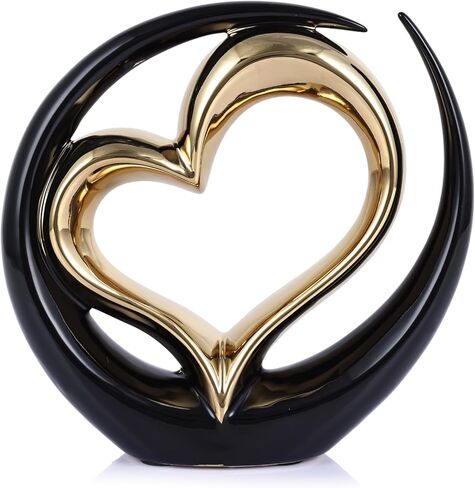 تمثال القلب السيراميك ، النحت الأسود المزدوج القلوب - الزفاف والزواج المركزي أو ديكور للأرفف والجدول (جولة) in Kuwait