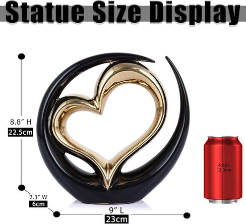 تمثال القلب السيراميك ، النحت الأسود المزدوج القلوب - الزفاف والزواج المركزي أو ديكور للأرفف والجدول (جولة) in Kuwait