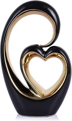 Ceramic Heart Statue, Black Double Hearts Sculpture - Wedding & Valentine's Centerpiece or Decor for Shelves & Table (Round) in Kuwait