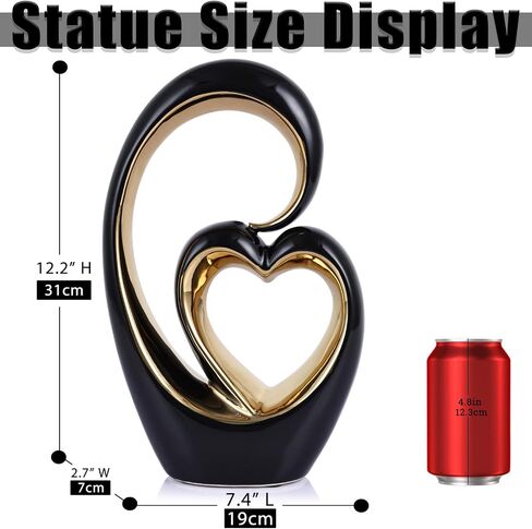 Ceramic Heart Statue, Black Double Hearts Sculpture - Wedding & Valentine's Centerpiece or Decor for Shelves & Table (Round) in Kuwait