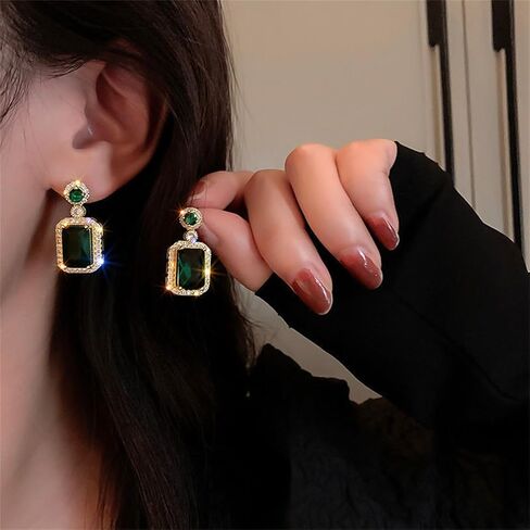 MALOYANVE Square Crystal Earrings for Women Elegant Sparkling Vintage Colorful Crystal Lightweight Statement Rhinestone Stud Earrings Prom Wedding Bitthday Jewelry Gifts in Kuwait
