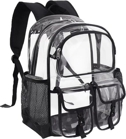 Clear Backpack for School, Clear Bookbag Heavy Duty Transparent Backpacks 17 '' Large See Through Bag for Boys Girls-Black in Kuwait