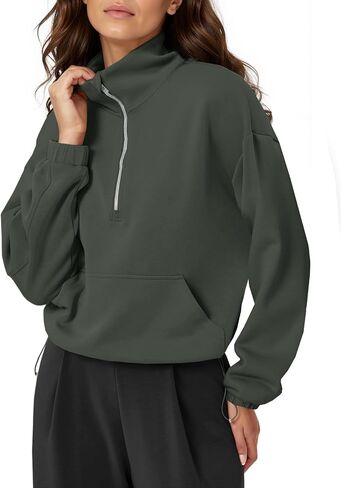 Fisoew Womens Half Zip Sweatshirt Stand Stand Twist Long Long Eversive Fall Pullover Quarter مع جيوب in Kuwait