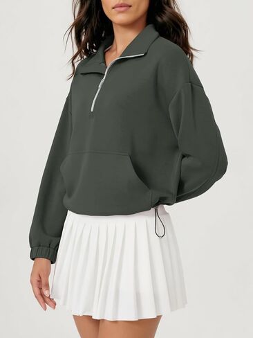 Fisoew Womens Half Zip Sweatshirt Stand Stand Twist Long Long Eversive Fall Pullover Quarter مع جيوب in Kuwait