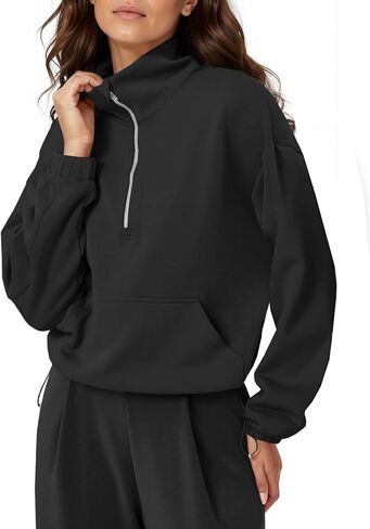 Fisoew Womens Half Zip Sweatshirt Stand Stand Twist Long Long Eversive Fall Pullover Quarter مع جيوب in Kuwait