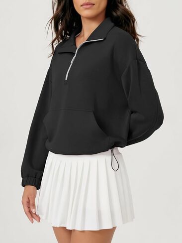 Fisoew Womens Half Zip Sweatshirt Stand Stand Twist Long Long Eversive Fall Pullover Quarter مع جيوب in Kuwait