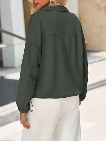 Fisoew Womens Half Zip Sweatshirt Stand Stand Twist Long Long Eversive Fall Pullover Quarter مع جيوب in Kuwait