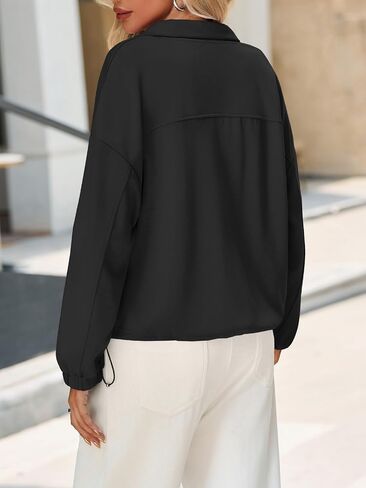 Fisoew Womens Half Zip Sweatshirt Stand Stand Twist Long Long Eversive Fall Pullover Quarter مع جيوب in Kuwait