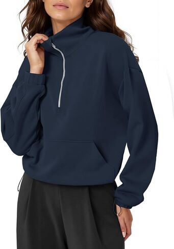 Fisoew Womens Half Zip Sweatshirt Stand Stand Twist Long Long Eversive Fall Pullover Quarter مع جيوب in Kuwait