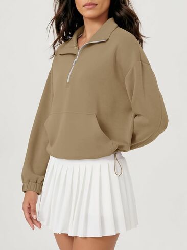 Fisoew Womens Half Zip Sweatshirt Stand Collar Long Sleeve Oversized Fall Pullover Quarter Zipper With Pockets in Saudi Arabia
