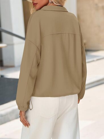 Fisoew Womens Half Zip Sweatshirt Stand Collar Long Sleeve Oversized Fall Pullover Quarter Zipper With Pockets in Saudi Arabia