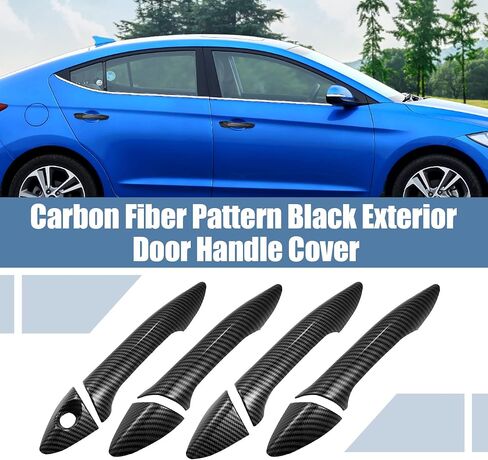 X AUTOHAUX 8pcs ABS Exterior Side Door Handle Cover Trim for Hyundai Elantra 2011-2016 Black Carbon Fiber Pattern Outer Door Handle Cover Decoration in Saudi Arabia