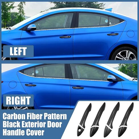 X AUTOHAUX 8pcs ABS Exterior Side Door Handle Cover Trim for Hyundai Elantra 2011-2016 Black Carbon Fiber Pattern Outer Door Handle Cover Decoration in Saudi Arabia