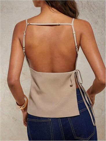 SHENHE Women's Y2k Sexy Open Back Top Spaghetti Strap Side Tie Dressy Going Out Cami Tank in Saudi Arabia