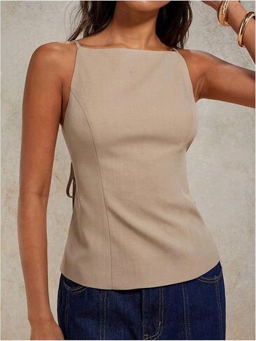 SHENHE Women's Y2k Sexy Open Back Top Spaghetti Strap Side Tie Dressy Going Out Cami Tank in Saudi Arabia