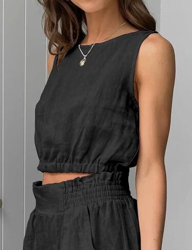 IDEALSANXUN Womens Crop Linen Tank Tops Casual Summer Beach Crewneck Sleeveless Shirts Blouse Vest Top in Saudi Arabia