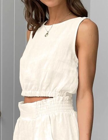 IDEALSANXUN Womens Crop Linen Tank Tops Casual Summer Beach Crewneck Sleeveless Shirts Blouse Vest Top in Saudi Arabia