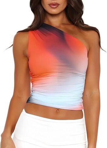 Hupplle Womens Off Shoulder Crop Tank Tops Y2K Sleeveless Floral Print Summer Beach Vacation Cute Going Out Tops in Kuwait
