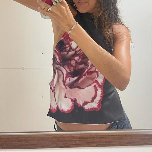 Women Y2k Floral Halter Tank Top Sexy Backless Mock Neck Top Sleeveless Beach Going Out Shirts Aesthetic Vacation Clothes in Saudi Arabia
