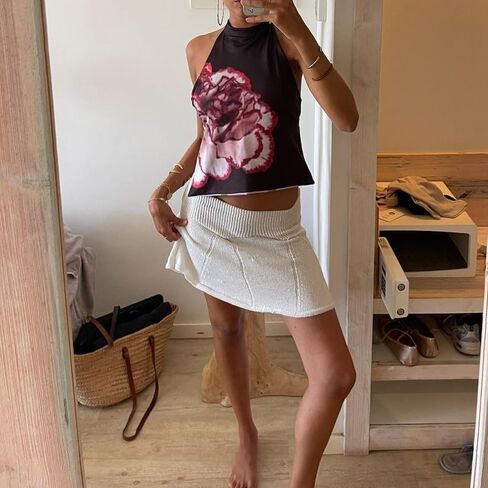 Women Y2k Floral Halter Tank Top Sexy Backless Mock Neck Top Sleeveless Beach Going Out Shirts Aesthetic Vacation Clothes in Saudi Arabia