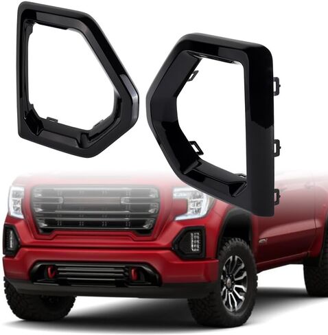 Astra Depot Pair Glossy Black Fog Light Trim Outer Bezel + Removal Tool Compatible for 2019-2022 GMC Sierra 1500 Denali SLT AT4 in Kuwait