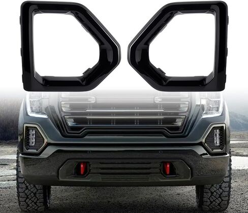 Astra Depot Pair Glossy Black Fog Light Trim Outer Bezel + Removal Tool Compatible for 2019-2022 GMC Sierra 1500 Denali SLT AT4 in Kuwait