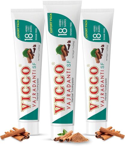 Vicco Vajradanti Herbal Toothpaste, Sugar-Free, Contains 20 Ayurvedic Herbs and Barks, 100% Natural, Vegan & Cruelty-Free - 7 oz (Pack of 3) in Saudi Arabia