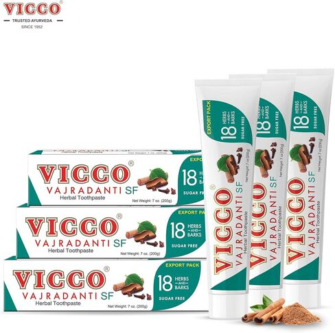 Vicco Vajradanti Herbal Toothpaste, Sugar-Free, Contains 20 Ayurvedic Herbs and Barks, 100% Natural, Vegan & Cruelty-Free - 7 oz (Pack of 3) in Saudi Arabia