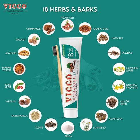 Vicco Vajradanti Herbal Toothpaste, Sugar-Free, Contains 20 Ayurvedic Herbs and Barks, 100% Natural, Vegan & Cruelty-Free - 7 oz (Pack of 3) in Saudi Arabia