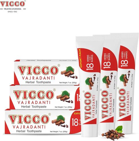 Vicco Vajradanti Herbal Toothpaste, Sugar-Free, Contains 20 Ayurvedic Herbs and Barks, 100% Natural, Vegan & Cruelty-Free - 7 oz (Pack of 3) in Kuwait