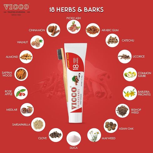 Vicco Vajradanti Herbal Toothpaste, Sugar-Free, Contains 20 Ayurvedic Herbs and Barks, 100% Natural, Vegan & Cruelty-Free - 7 oz (Pack of 3) in Kuwait