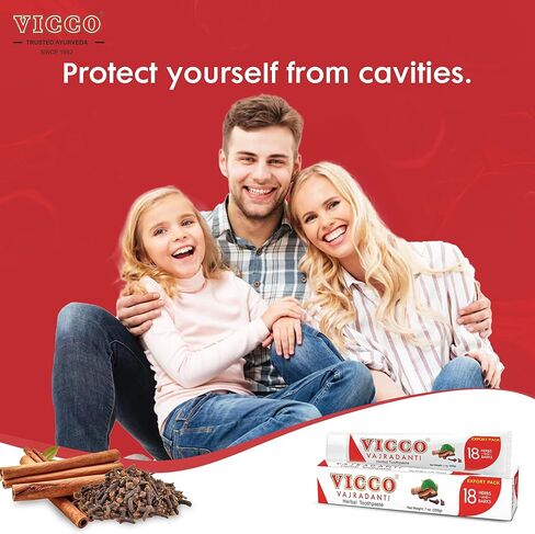 Vicco Vajradanti Herbal Toothpaste, Sugar-Free, Contains 20 Ayurvedic Herbs and Barks, 100% Natural, Vegan & Cruelty-Free - 7 oz (Pack of 3) in Kuwait