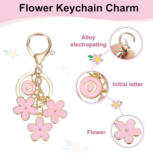 PATIKIL Pink Flower Keychain Charm, Cute Enameled Keychain Initial Floral Keyring with Letter J Charm Pendant for Women Key Handbag Backpack Bag Accessories in Saudi Arabia