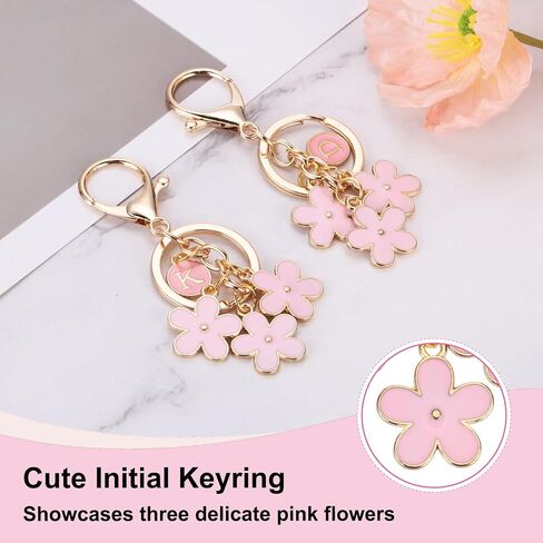 PATIKIL Pink Flower Keychain Charm, Cute Enameled Keychain Initial Floral Keyring with Letter J Charm Pendant for Women Key Handbag Backpack Bag Accessories in Saudi Arabia