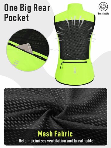 qualidyne Women's Windproof Cycling Vest, Lightweight Full-Zip Breathable Sleeveless Bike Jacket, 1 Back Pocket, Reflective in Saudi Arabia