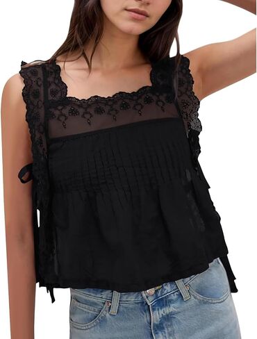 نساء دانتيل تزيين السترة قمم شفافة تطريز محصول الأزهار أعلى y2k camisless camisoles الصيف الخروج كامي قميص in Saudi Arabia