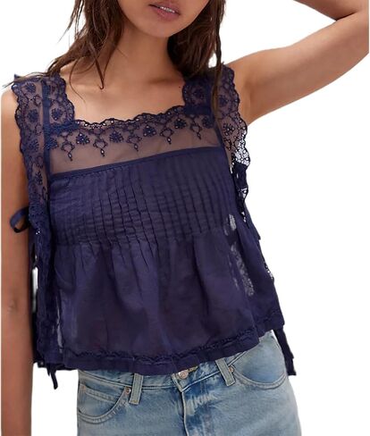 نساء دانتيل تزيين السترة قمم شفافة تطريز محصول الأزهار أعلى y2k camisless camisoles الصيف الخروج كامي قميص in Kuwait
