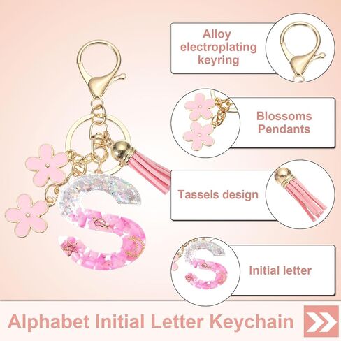 PATIKIL Alphabet interfile keykain ، راتنجات الراتنجات اللطيفة مع خطاب زهور الشرابة ، سحر قلادة للنساء محفظة محفظة حقيبة اليد ، الوردي ، الوردي in Kuwait