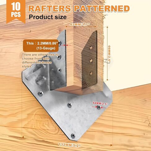 CNQLIS 13 Gauge Hurricane Rights ، Huffice Electro Golvanized Roist Hoosers ، 2.2 مم يناسب الجمالون 2x4 2x6 إلى موصلات الخشب ، للموصلات الخشبية الجمالون ، سمك 2.2 مم (10 قطع) in Saudi Arabia