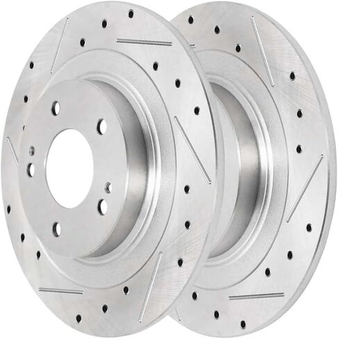 AutoShack Pair of 2 Rear Drilled and Slotted Brake Rotors Silver Driver and Passenger Side Replacement for Mitsubishi RVR Outlander PHEV Eclipse Cross 2013-2023 Outlander Sport AWD FWD PR1081058DSZPR in Saudi Arabia