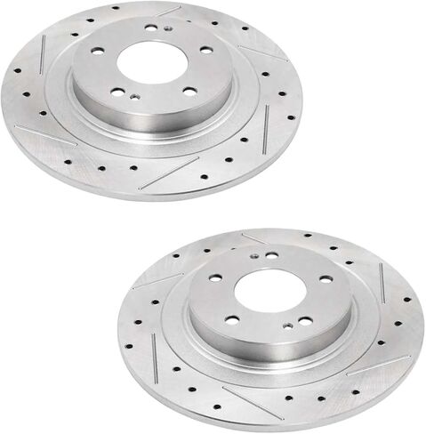 AutoShack Pair of 2 Rear Drilled and Slotted Brake Rotors Silver Driver and Passenger Side Replacement for Mitsubishi RVR Outlander PHEV Eclipse Cross 2013-2023 Outlander Sport AWD FWD PR1081058DSZPR in Saudi Arabia