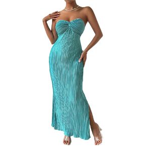 SOLY HUX Women's Twist Front Strapless Tube Dress Tie Backless High Split Vacation Maxi Dresses in Saudi Arabia