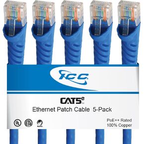 ICC CAT5e Ethernet Patch Cord 1 FT 10-Pack, UTP 24 AWG UL Listed, PoE++, 100% Stranded Copper Snagless Patch Cable for Patch Panel to Network Switch for Data Center, Office, and Home, 1 Feet White in Saudi Arabia