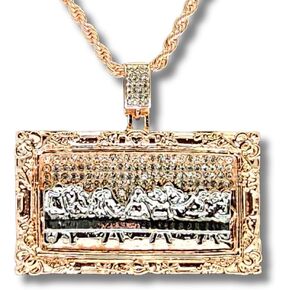Two Tone XL Last Supper CZ Pendant 14k Rose Gold Plated 24" Rope Hip Hop Jewelry Necklace in Saudi Arabia