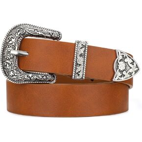 Western Cowgirl Belts for Women Country Cowboy Vintage Leather Engraved Buckle Belt for Jeans Dresses in Kuwait